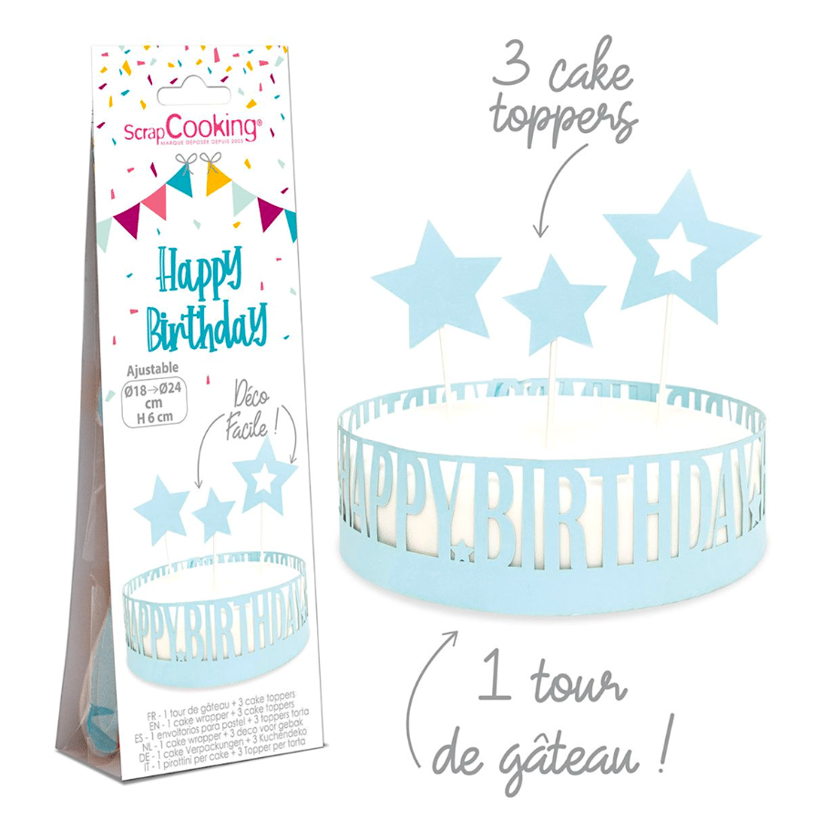 WRAPPER + TOPPERS PARA TARTA SCRAPCOOKING - "HAPPY BIRTHDAY" 2 WRAPPER + TOPPERS PARA TARTA SCRAPCOOKING - "HAPPY BIRTHDAY" - Imagen 2