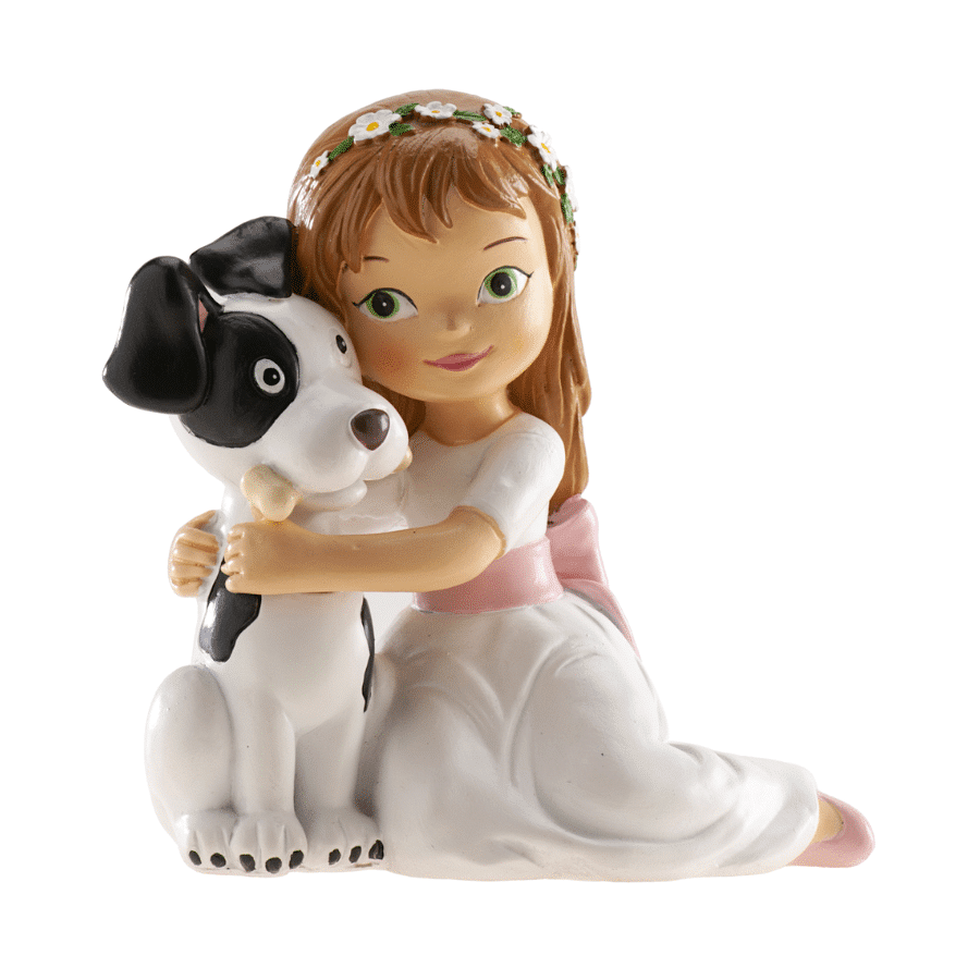 FIGURA PARA TARTA COMUNION - NIÑA CON PERRO 1 FIGURA PARA TARTA COMUNION - NIÑA CON PERRO