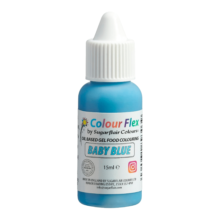 COLORANTE LIPOSOLUBLE "COLOURFLEX" SUGARFLAIR - BABY BLUE / AZUL BEBE (15 ML) 1 COLORANTE LIPOSOLUBLE "COLOURFLEX" SUGARFLAIR - BABY BLUE / AZUL BEBE (15 ML)
