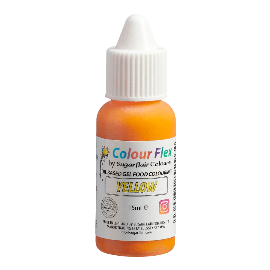 COLORANTE LIPOSOLUBLE "COLOURFLEX" SUGARFLAIR - YELLOW / AMARILLO (15 ML) 1 COLORANTE LIPOSOLUBLE "COLOURFLEX" SUGARFLAIR - YELLOW / AMARILLO (15 ML)