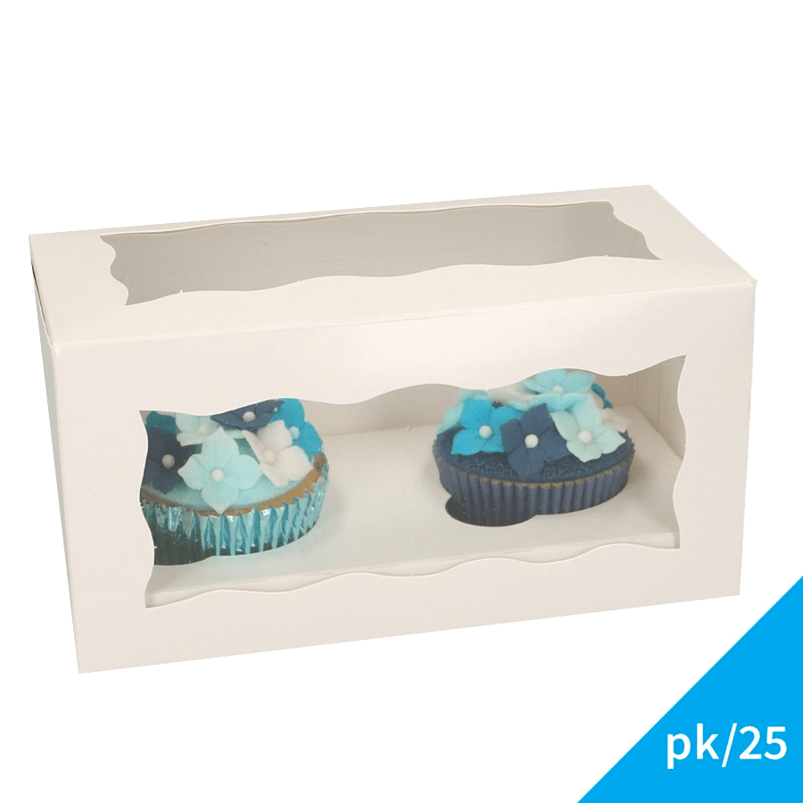 CAJA PARA 2 CUPCAKES BLANCA CON VENTANA - FUNCAKES (25 U) 1 CAJA PARA 2 CUPCAKES BLANCA CON VENTANA - FUNCAKES (25 U)