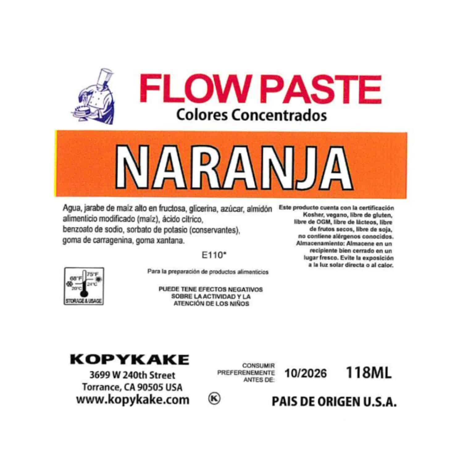 COLORANTE EN GEL "FLOW PASTE" KOPYKAKE - NARANJA (118 ML) 2 COLORANTE EN GEL "FLOW PASTE" KOPYKAKE - NARANJA (118 ML) - Imagen 2