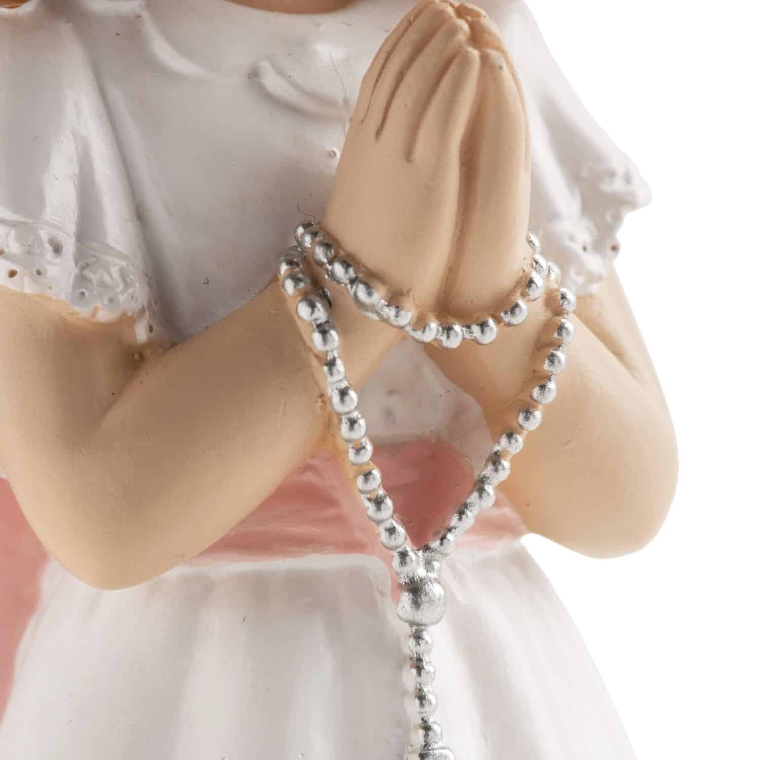 FIGURA PARA TARTA COMUNION - NIÑA CON ROSARIO Y LAZO ROSA 4 FIGURA PARA TARTA COMUNION - NIÑA CON ROSARIO Y LAZO ROSA - Imagen 4