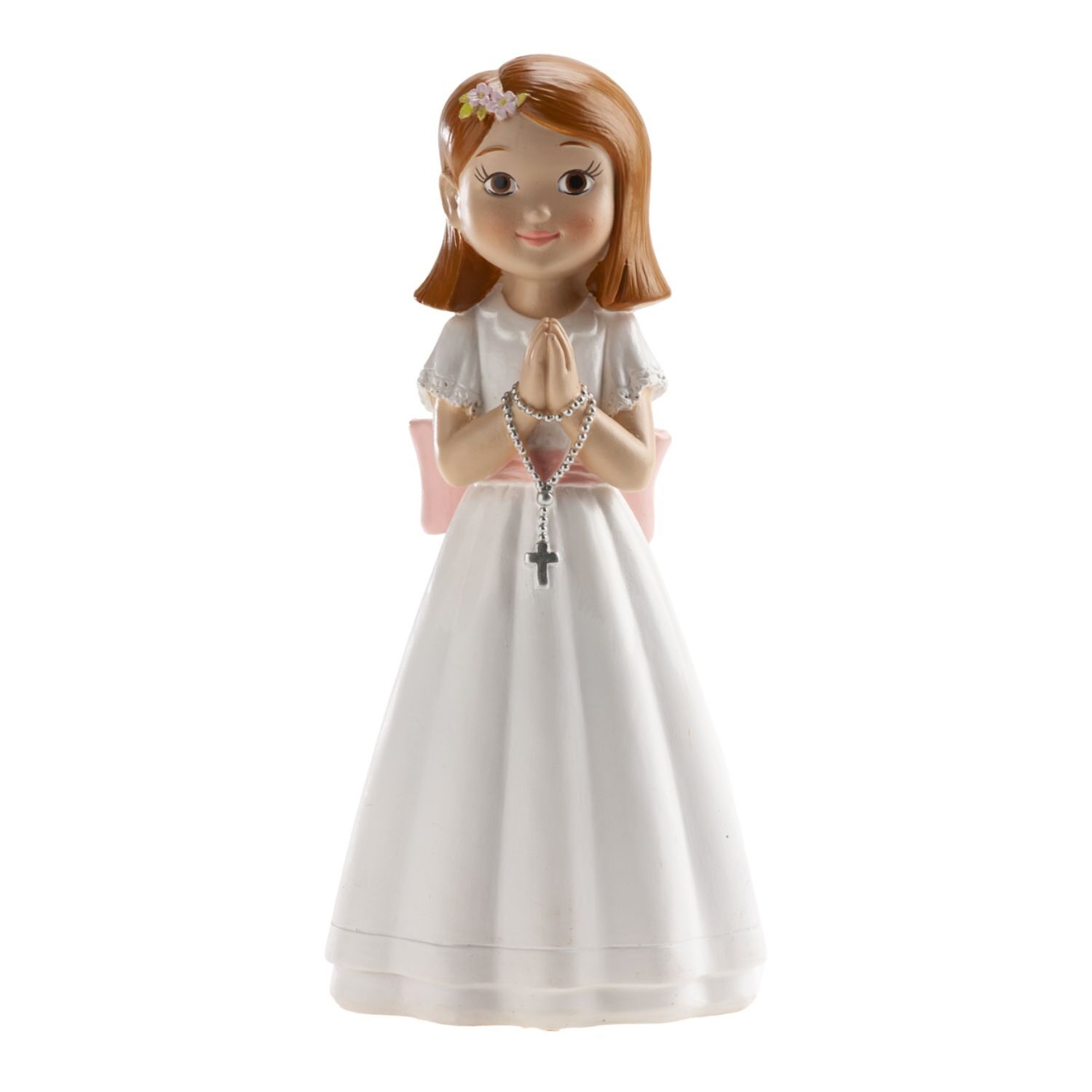 FIGURA PARA TARTA COMUNION - NIÑA CON ROSARIO Y LAZO ROSA 1 FIGURA PARA TARTA COMUNION - NIÑA CON ROSARIO Y LAZO ROSA