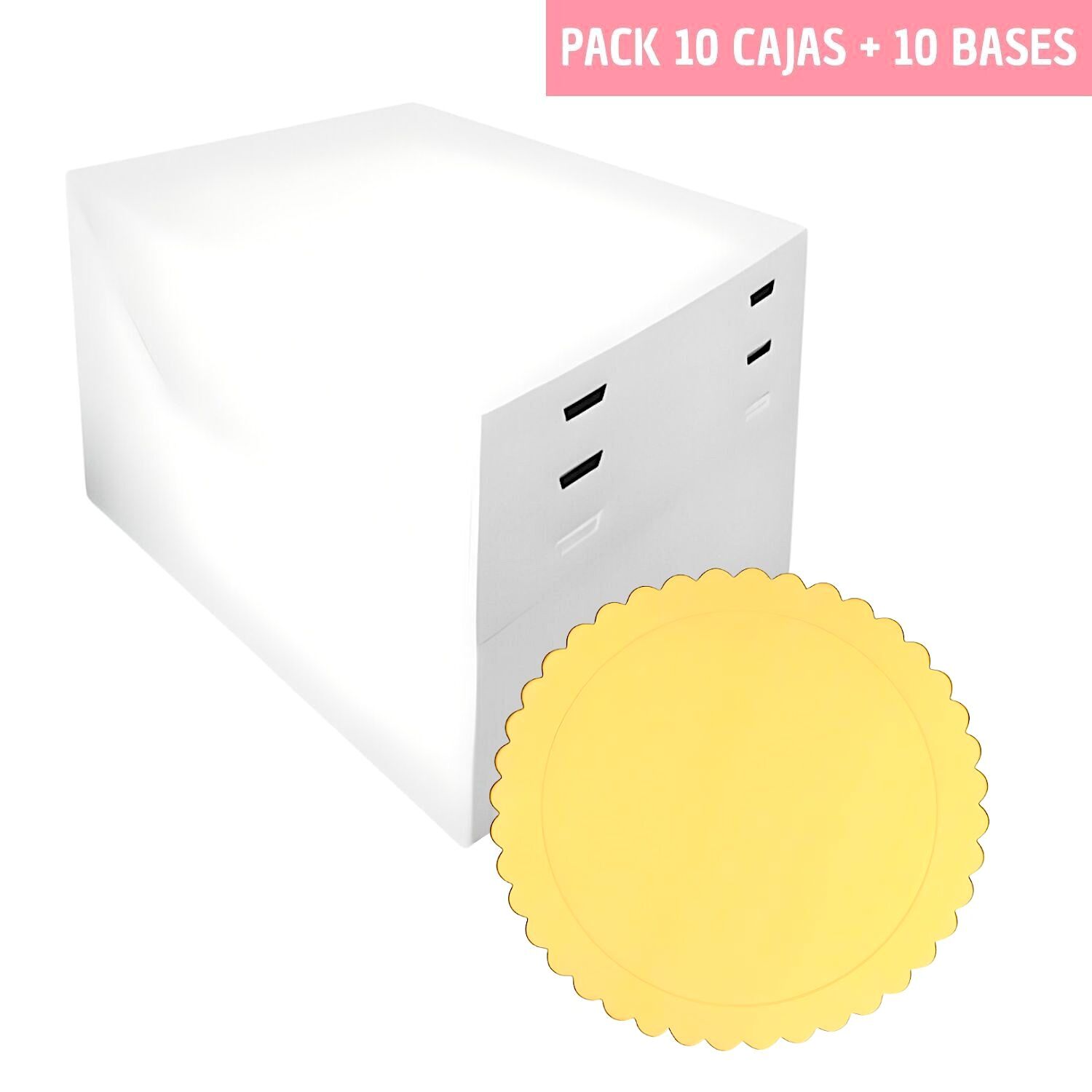SET 10 CAJAS PARA TARTA ALTURAS AJUSTABLES + BASES REDONDAS DORADA (1 MM) - 18 CM Ø 1 SET 10 CAJAS PARA TARTA ALTURAS AJUSTABLES + BASES REDONDAS DORADA (1 MM) - 18 CM Ø