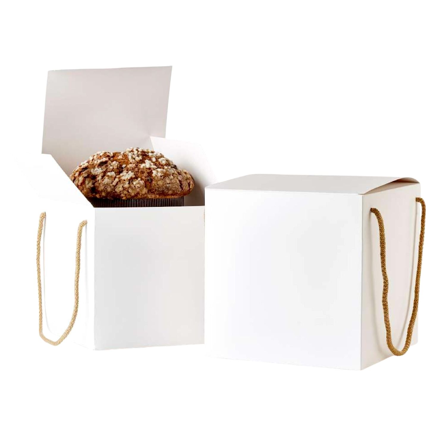 CAJA PARA PANETTONE BLANCA CON CUERDAS - 21,5 CM 1 CAJA PARA PANETTONE BLANCA CON CUERDAS - 21,5 CM