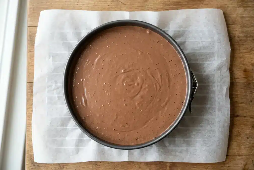 capa de chocolate con leche en molde tarta de tres chocolates
