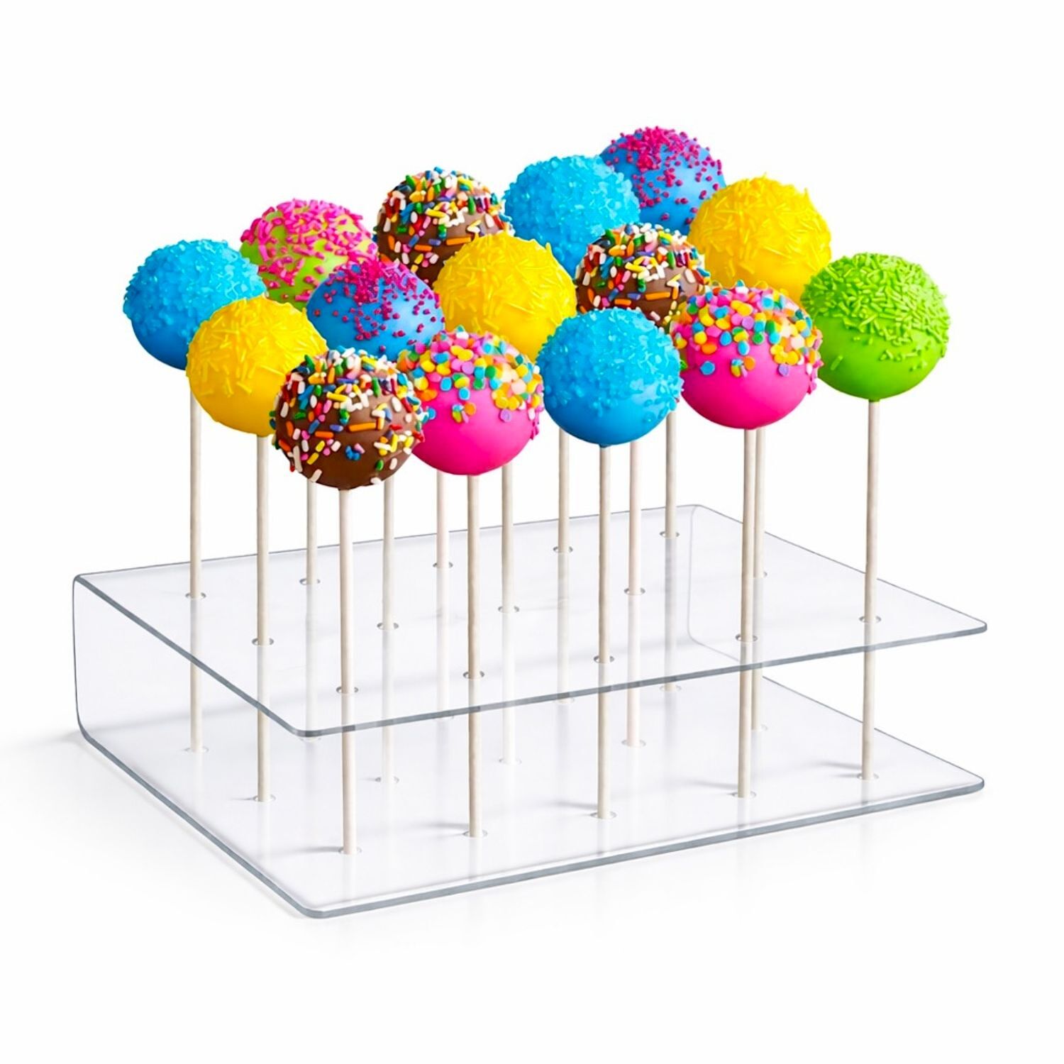 SOPORTE ACRILICO TRANSPARENTE PARA CAKE POPS - 20 CAVIDADES 1 SOPORTE ACRILICO TRANSPARENTE PARA CAKE POPS - 20 CAVIDADES